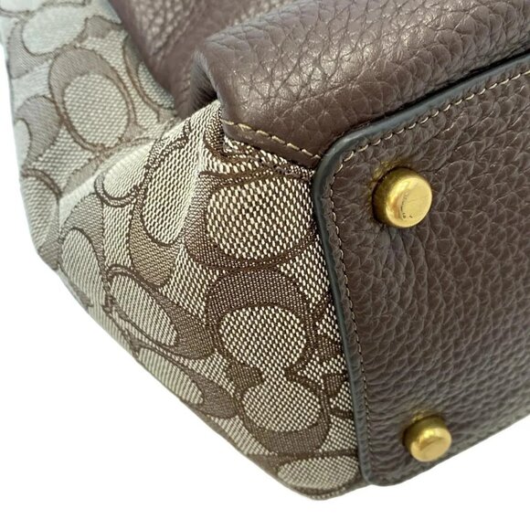 Auth COACH Signature 4645 Dark Brown Light gray Leather Jacquard - Shoulder Bag - Picture 6 of 12